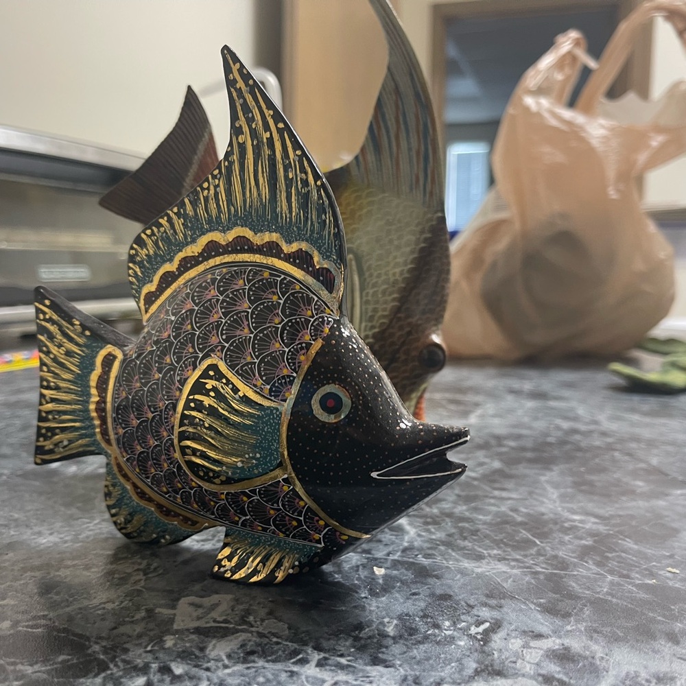 Vintage Black and Gold Betta Fish Decor